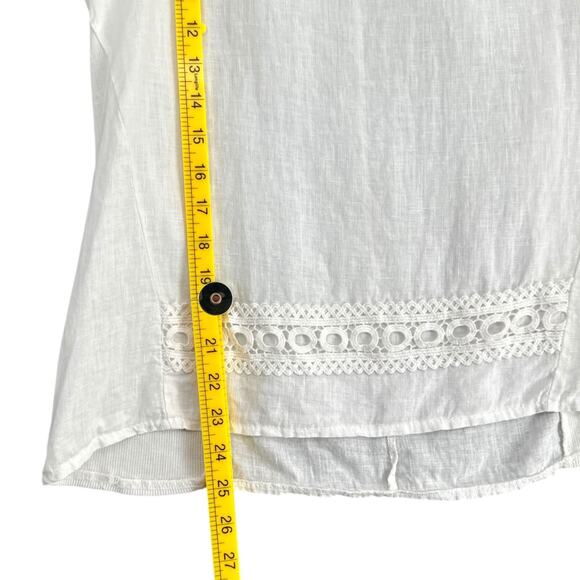 Lungo‎ L'Arno White Short Sleeve Crew Neck Crochet Lace Linen Blouse Medium - Picture 7 of 7